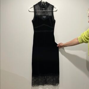 Lost + Wander Black Sheath Midi Dress Mock Neck Sleeveless
